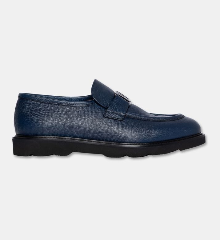 Textured Leather Strap Loafers