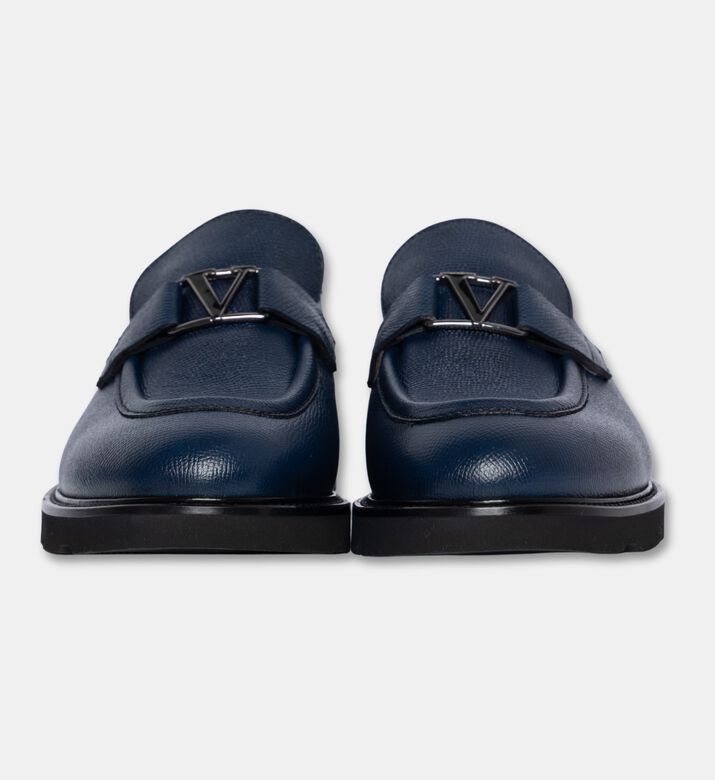 Textured Leather Strap Loafers